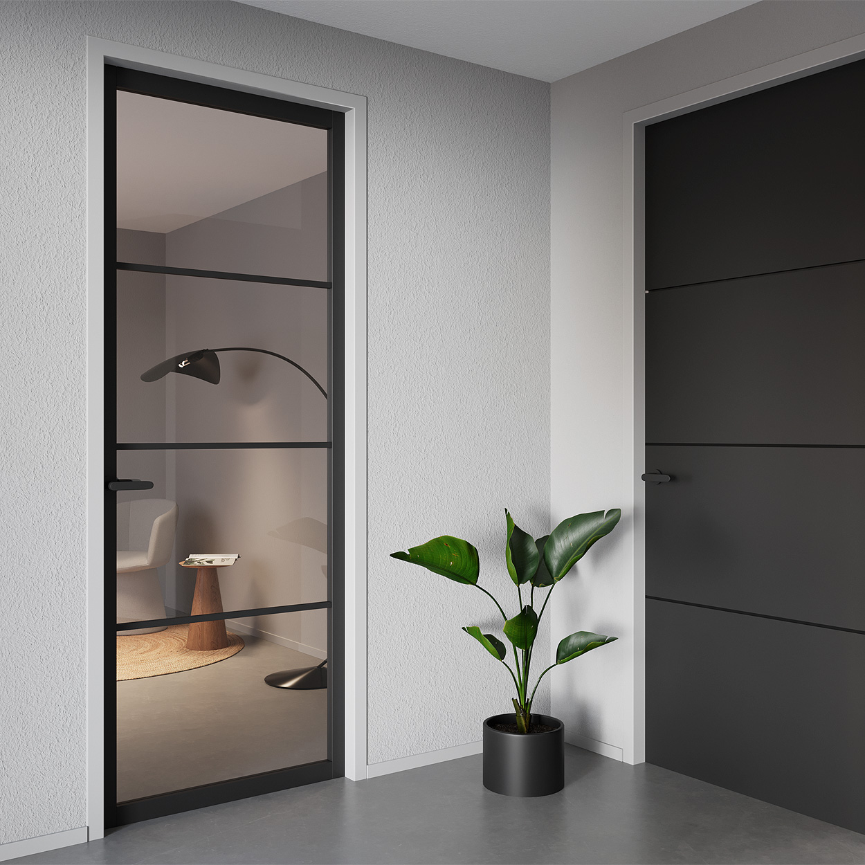 Binnendeur Skantrae SSL 14509 Blank Glas Zwart Gelakt